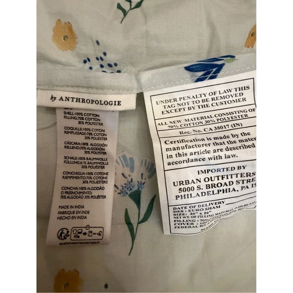 new Anthropologie Ellen merchant cotton voile euro pillow sham Floral Parrot